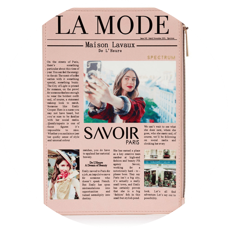 Emily in Paris La Mode Newspaper Clutch NudeFace Chile
